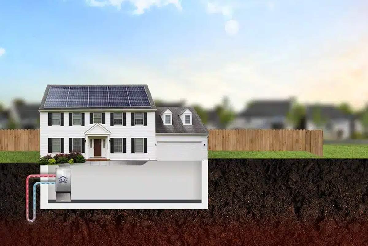 rendering of geothermal process in residential house